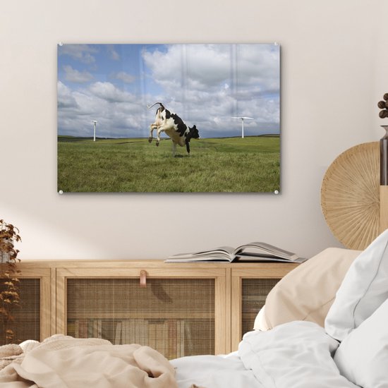 MuchoWow® Peinture sur verre - Vache - Moulin à vent - Nuages ​​- 60x40 cm - Peintures sur verre acrylique - Photo sur Glas