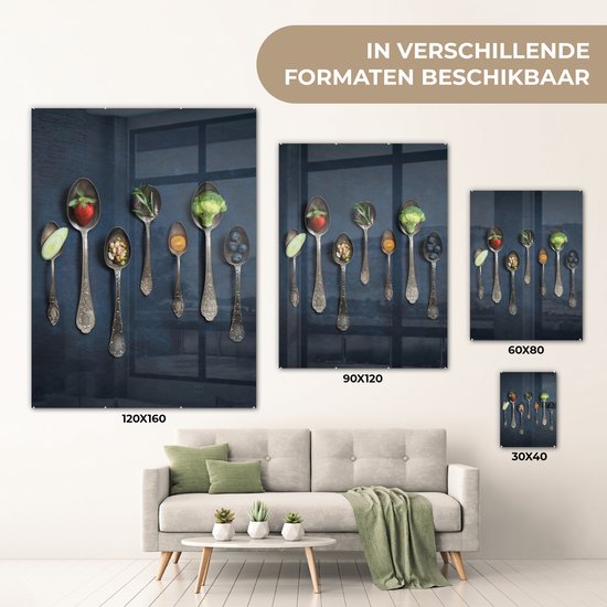 MuchoWow® Peinture sur verre 60x80 cm - Peinture sur verre acrylique - Herbes - Cuillère - Argent - Épices - Industriel - Photo sur verre - Peintures