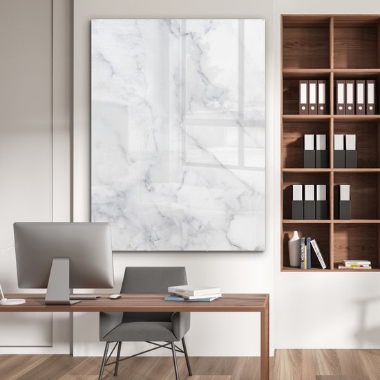 MuchoWow® Peinture sur verre 120x160 cm - Peinture sur verre acrylique - Marbre - Wit - Grijs - Luxe - Aspect marbre - Pierre - Photo sur verre - Peintures