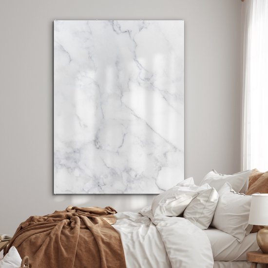 MuchoWow® Peinture sur verre 120x160 cm - Peinture sur verre acrylique - Marbre - Wit - Grijs - Luxe - Aspect marbre - Pierre - Photo sur verre - Peintures