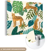 MuchoWow® Glasschilderij 160x120 cm - Schilderij acrylglas - Jungle - Luipaard - Planten - Patroon - Meiden - Jongens - Foto op glas - Schilderijen