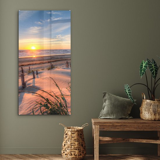 MuchoWow® Peinture sur Verre - Plage - Mer - Dune - Coucher de Soleil - Paysage - 60x120 cm - Peintures sur Verre Acrylique - Photo sur Glas