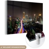MuchoWow® Glasschilderij 180x120 cm - Schilderij acrylglas - Jin Mao Tower in het donker - Foto op glas - Schilderijen