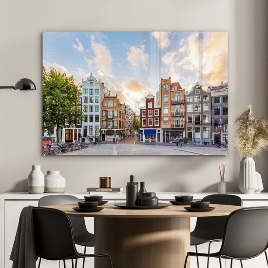 Peinture sur Verre - Maisons du Canal Amsterdam - 120x80 cm - Peintures Plexiglas