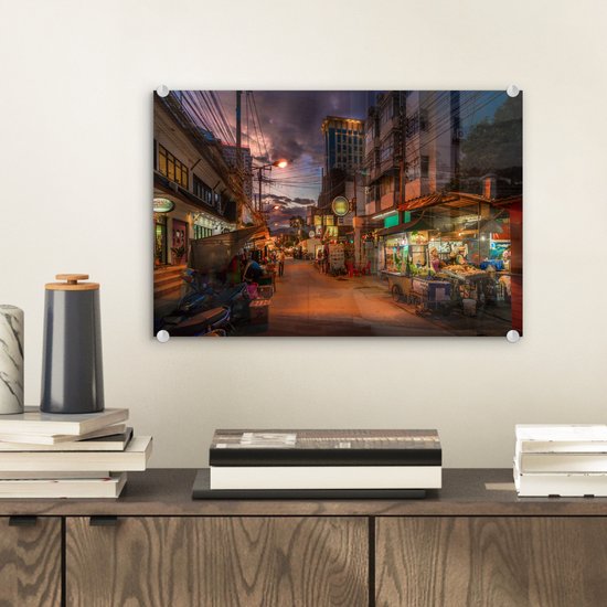 MuchoWow® Peinture sur verre - Rue au crépuscule - 30x20 cm - Peintures sur verre acrylique - Photo sur Glas