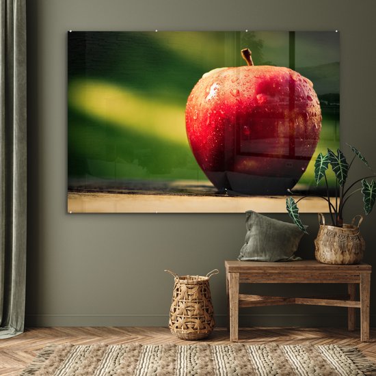 MuchoWow® Peinture sur verre 180x120 cm - Peinture sur verre - Fruits - Rouge - Pomme - Photo sur verre acrylique - Peintures