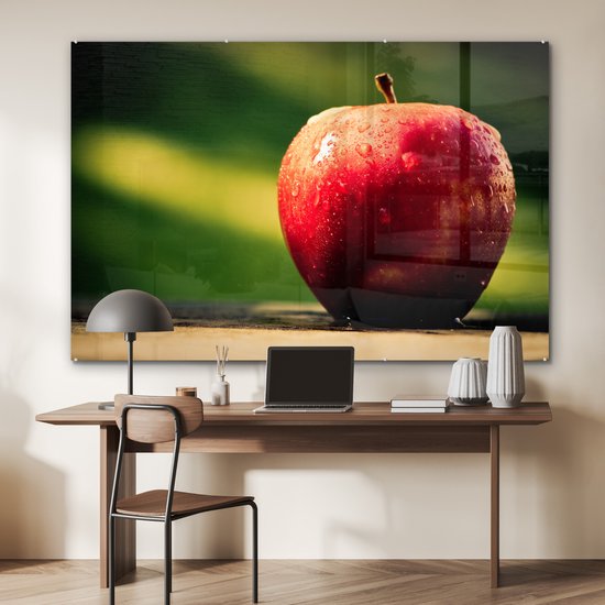 MuchoWow® Peinture sur verre 180x120 cm - Peinture sur verre - Fruits - Rouge - Pomme - Photo sur verre acrylique - Peintures