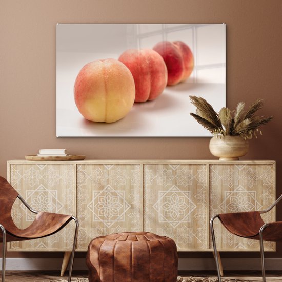 MuchoWow® Peinture sur Verre - Gros plan du dessous d'une pêche - 120x80 cm - Peintures sur Verre Acrylique - Photo sur Glas