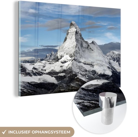 MuchoWow® Glasschilderij 120x80 cm - Schilderij acrylglas - Wolken boven de Matterhorn in Zwitserland - Foto op glas - Schilderijen