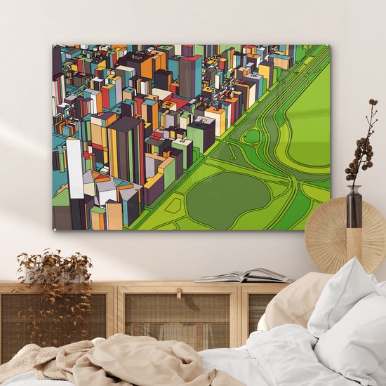 MuchoWow® Peinture sur verre 90x60 cm - Peinture sur verre acrylique - Illustration parc central - Photo sur verre - Peintures