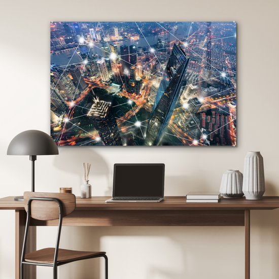 MuchoWow® Peinture sur verre 90x60 cm - Peinture sur verre acrylique - Réseau urbain - Photo sur verre - Peintures