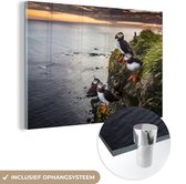 MuchoWow® Peinture sur verre 90x60 cm - Peinture sur verre acrylique - Macareux au coucher du soleil - Photo sur verre - Peintures