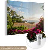 MuchoWow® Glasschilderij 120x80 cm - Schilderij acrylglas - Strand aan de kust - Foto op glas - Schilderijen
