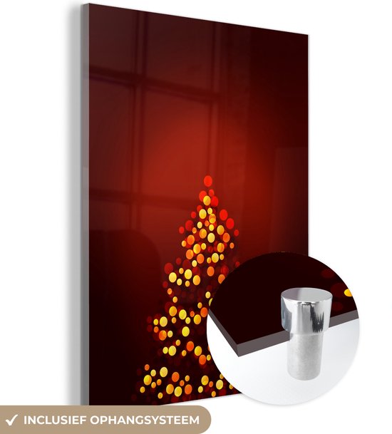 Glasschilderij - Abstracte kerstboom gemaakt van lichten - Plexiglas Schilderijen