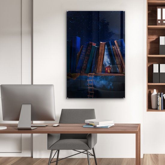 Peinture sur Verre - Maison Abandonnée Entre les Livres - 60x90 cm - Peintures sur Verre Peintures - Photo sur Glas