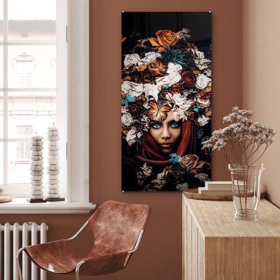 Peinture sur Verre - Fleurs - Papillon - Femmes - Foulard - 60x120 cm - Peintures sur Verre Peintures - Photo sur Glas