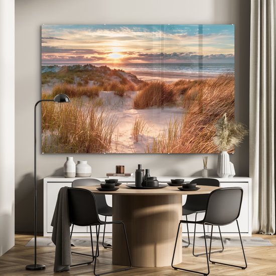 Peinture sur verre - Feuille acrylique - Plage - Mer - Dune - Photo sur verre - Peinture sur verre - Décoration murale - 180x120 cm - Verre acrylique - Peintures de salon
