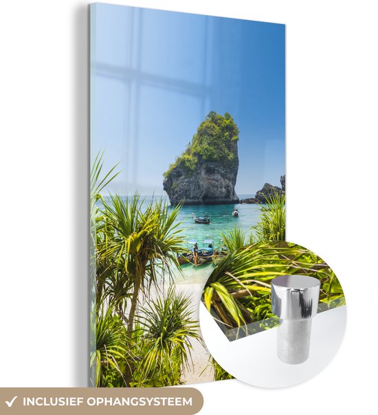 MuchoWow® Glasschilderij 100x150 cm - Schilderij acrylglas - Weergave van Nui Beach in Thailand - Foto op glas - Schilderijen