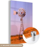 MuchoWow® Glasschilderij 120x180 cm - Schilderij acrylglas - Amerikaanse windmolen in Kansas - Foto op glas - Schilderijen