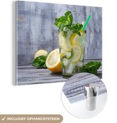 MuchoWow® Glasschilderij 80x60 cm - Schilderij acrylglas - Cocktail - Fruit - Kruiden - Foto op glas - Schilderijen