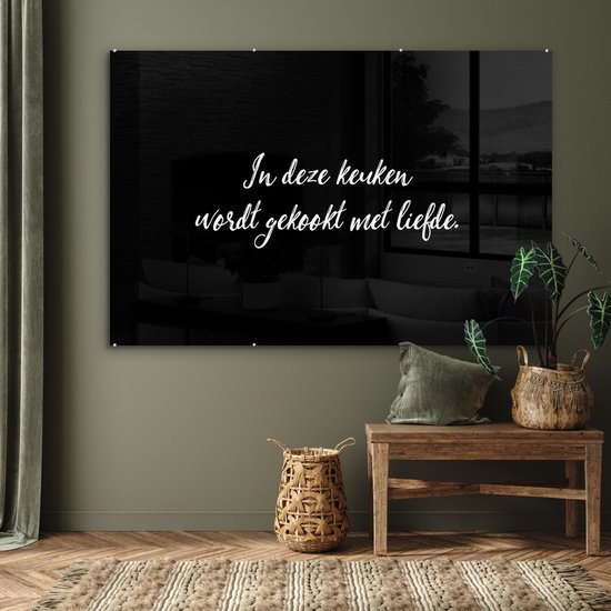 MuchoWow® Peinture sur verre - Dans cette cuisine, ils cuisinent avec amour - Cuisine - Dictons - Citations - Amour - 180x120 cm - Peintures sur verre acrylique - Photo sur Glas