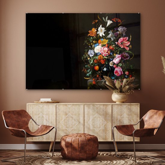 MuchoWow® Glasschilderij 150x100 cm - Schilderij acrylglas - Oude meesters - Kunst - Vaas met bloemen - Jan Davidsz de Heem - Foto op glas - Schilderijen