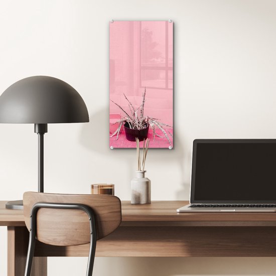 MuchoWow® Glasschilderij 20x40 cm - Schilderij acrylglas - Zomer - Roze - Planten - Foto op glas - Schilderijen