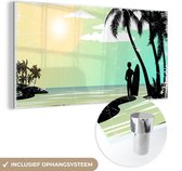 MuchoWow® Glasschilderij 120x60 cm - Schilderij acrylglas - Zon - Zee - Surfen - Foto op glas - Schilderijen
