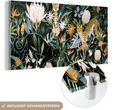MuchoWow® Glasschilderij 80x40 cm - Schilderij acrylglas - Jungle - Planten - Kat - Foto op glas - Schilderijen