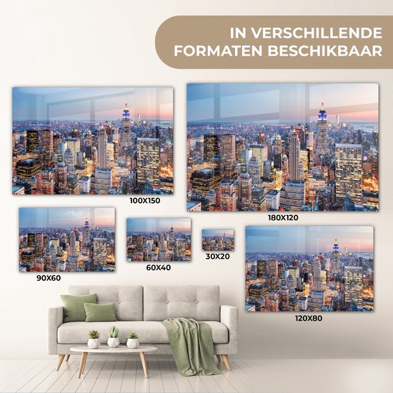 Peintures sur verre - New York - Skyline - Nuit - 120x80 cm - Peintures Plexiglas