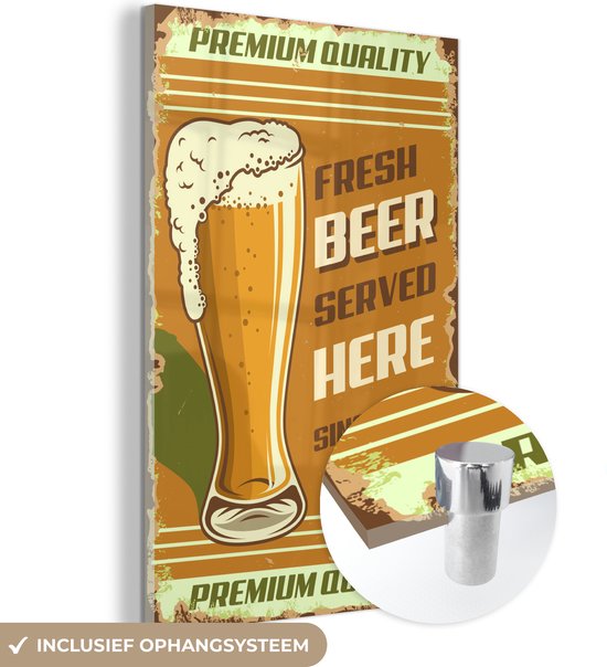 MuchoWow® Peinture sur verre 80x120 cm - Peinture sur verre acrylique - Mancave - Bières - Vintage - Premium - Photo sur verre - Peintures