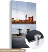 MuchoWow® Glasschilderij 60x90 cm - Schilderij acrylglas - Hamburg - Haven - Duitsland - Foto op glas - Schilderijen