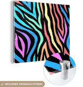MuchoWow® Glasschilderij 90x90 cm - Schilderij acrylglas - Patronen - Zebra - Kleuren - Foto op glas - Schilderijen