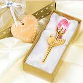 La Allernieuwste.nl® Chrystal Golden ROSE Rose dans une belle boîte cadeau - Amour pour femme ou petite amie et fête des mères - Rose rose - 55 x 120 mm