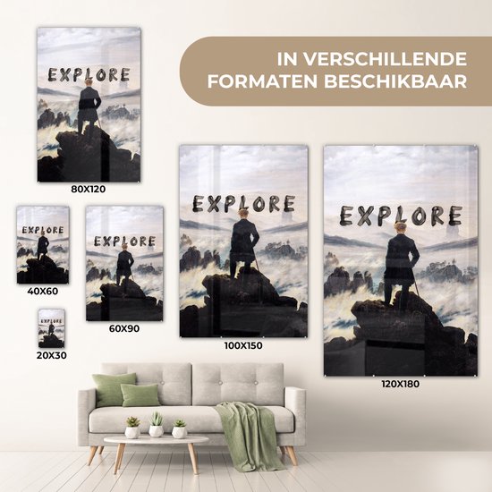 Peinture sur verre - Le marcheur au dessus des brumes - Caspar David Friedrich - Explorer - 20x30 cm - Peintures Plexiglas