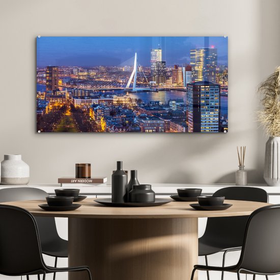 Peintures sur verre - Skyline - Pont Érasme - Rotterdam - 80x40 cm - Peintures Plexiglas