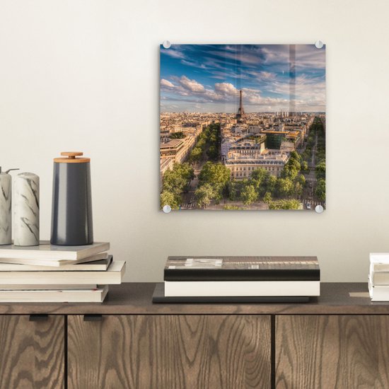 MuchoWow® Peinture sur verre 20x20 cm - Peinture acrylique sur verre - Tour Eiffel - Paris - Maison - Photo sur verre - Peintures