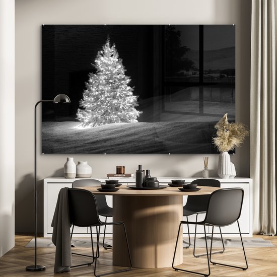 Peinture sur verre - Un sapin de Noël illuminé la nuit - noir et blanc - 180x120 cm - Peintures sur Verre Peintures - Photo sur Glas