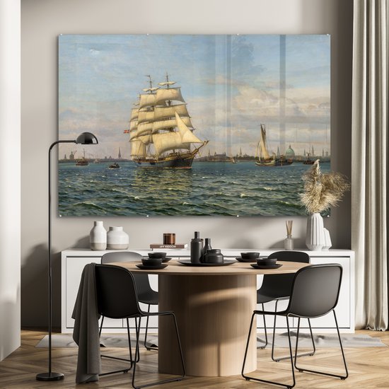 Peinture sur verre - Navire école Georg Stage quittant le port de Copenhague - Peinture de Vilhelm Arnesen - 180x120 cm - Peintures sur Verre Peintures - Photo sur Glas