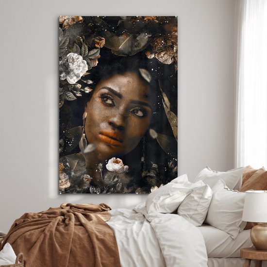 Peinture sur Verre - Femme - Fleurs - Couleur - 120x180 cm - Peintures Plexiglas