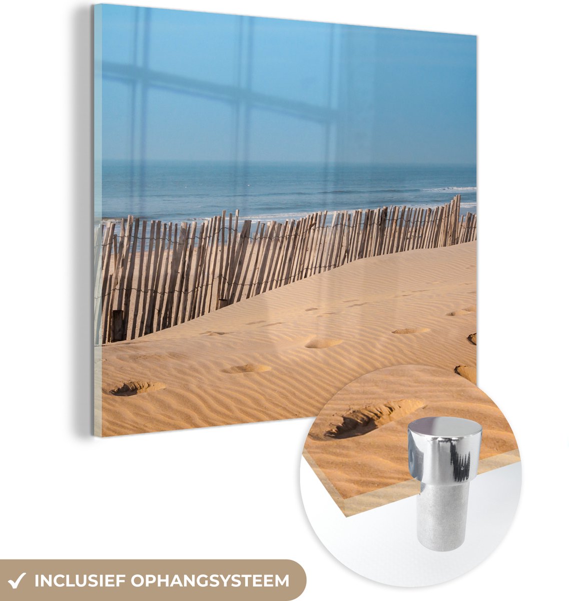 ® Glasschilderij 90x90 cm - Schilderij acrylglas - Strand - Zee - Palen - Foto op glas - M