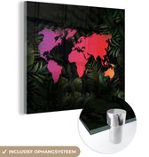 MuchoWow® Glasschilderij 50x50 cm - Schilderij acrylglas - Wereldkaart - Kleuren - Bladeren - Foto op glas - Schilderijen