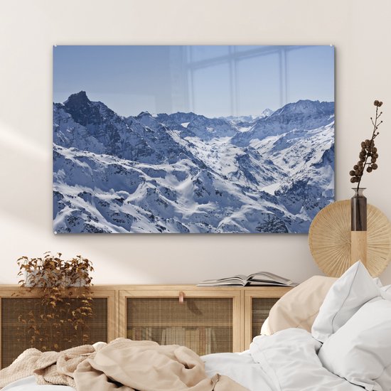 Montagnes enneigées en hiver Glas 120x80 cm - Tirage photo sur Glas (Décoration murale en plexiglas)