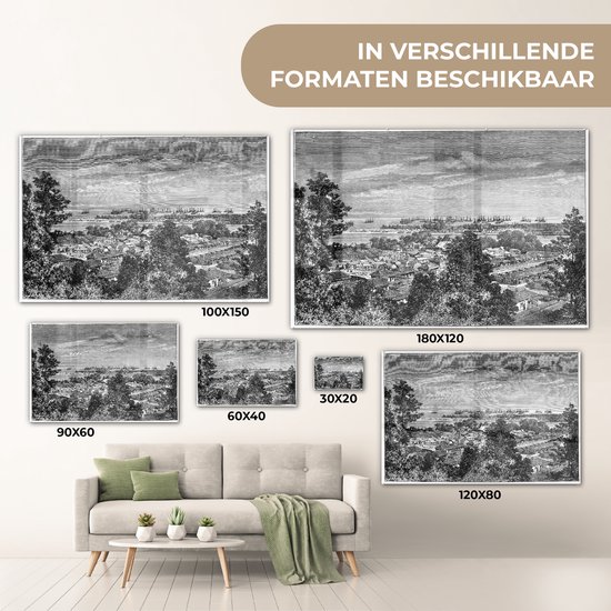MuchoWow® Peinture sur verre 180x120 cm - Peinture sur verre acrylique - Illustration Zwart et blanc de Yokohama au Japon - Photo sur verre - Peintures
