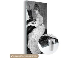 ® Glasschilderij 80x160 cm - Schilderij acrylglas - Marguerite Gachet aan de piano - Vincent van Gogh - Zwart - Wit - Foto op glas - Muurdecoratie woonkamer - Wanddecoratie slaapkamer - Schilderijen