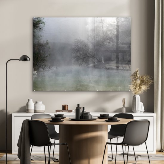 MuchoWow® Peinture sur verre 120x90 cm - Peinture acrylique sur verre - Brume - Forêt - Espagne - Photo sur verre - Peintures