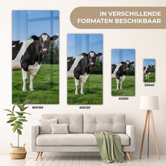 MuchoWow® Peinture sur verre 80x160 cm - Peinture sur verre acrylique - Vache - Zwart - Wit - Nederland - Photo sur verre - Peintures