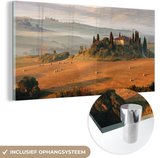 MuchoWow® Glasschilderij 120x60 cm - Schilderij acrylglas - Toscane - Landschap - Italië - Foto op glas - Schilderijen