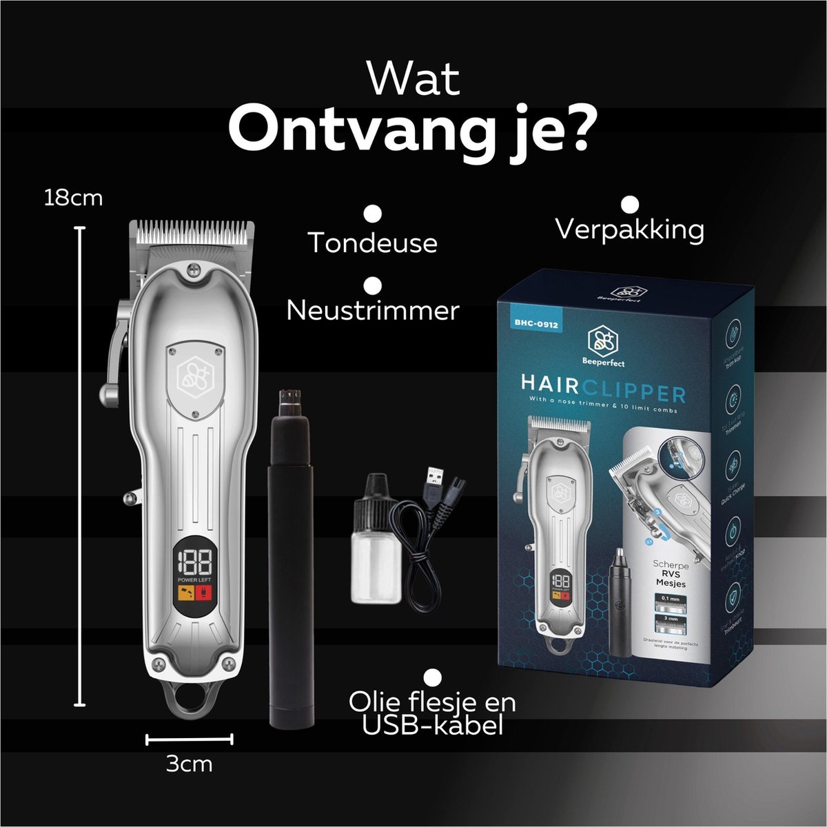 Beeperfect® HairClipper Pro - Tondeuse Cheveux Homme - Tondeuse