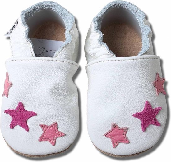 Hobea Babyslofjes wit met roze sterren